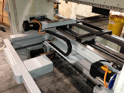 Enu550T CNC Control retrofitted onto Wysong THS series press brake. Enu11 cnc retrofit, cnc backgauge upgrade. Wysong press brake controls and backgauges.